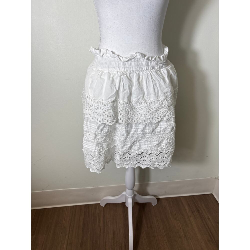 Sea White Eyelet Tiered Mini Skirt Sz M